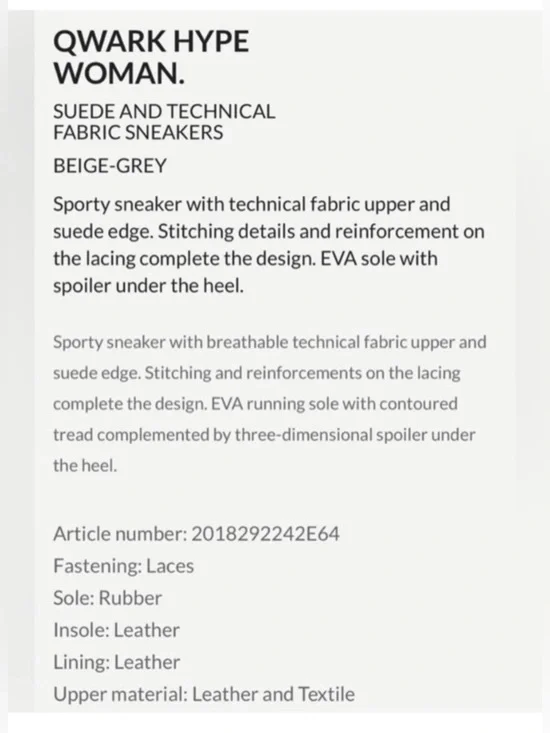 NWT VOILE BLANCHE QWARK HYPE WOMAN Suede & Technical Fabric Sneakers BEIGE-GREY - Picture 6 of 16